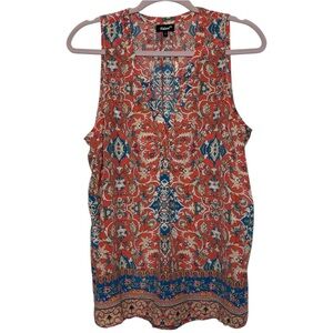Tolani Silk Boho Tunic Top Red Blue Paisley Sleeveless Women’s L